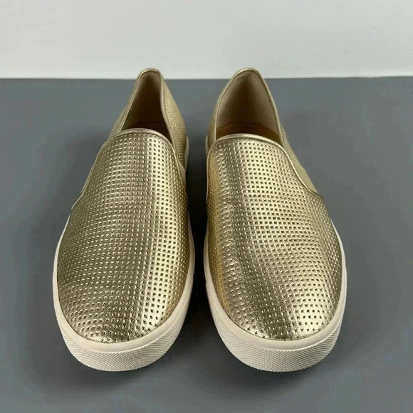 Vince Shoes - Vince Metallic Gold Perforated Slip-On Sneakers